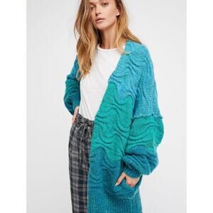 Free People Aquatic Ombre Oversized Cardigan Size XS Mermaid Chunky Knit Boho